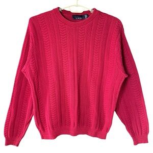 Vintage Bill Blass Men’s Large Cable Knit Sweater Red Classic Preppy 90s